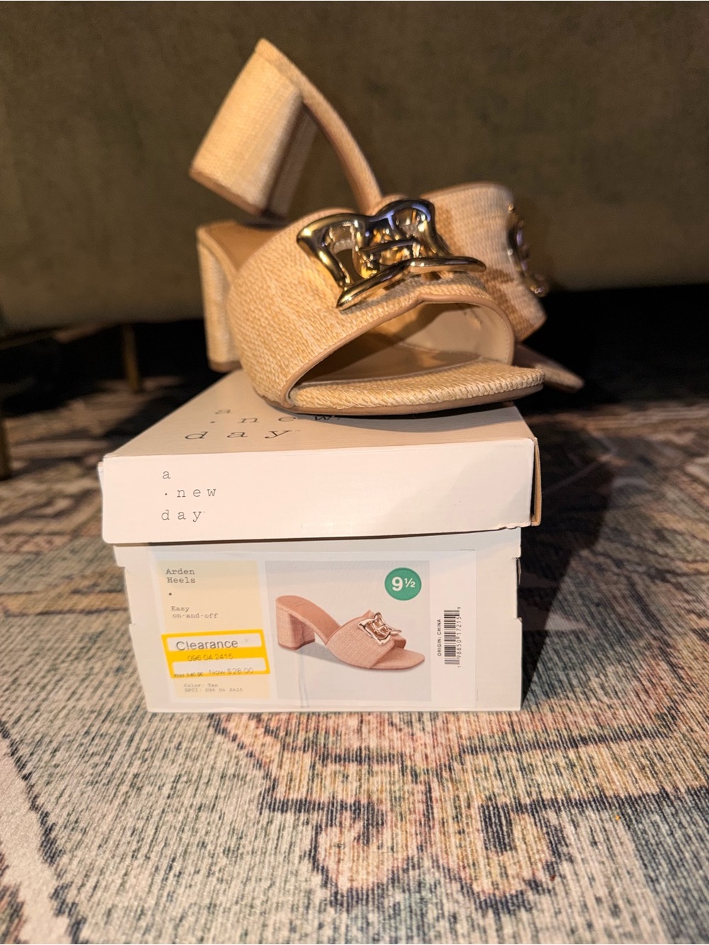 a new day Beige Block Heel Slide Sandals with Gold Hardware